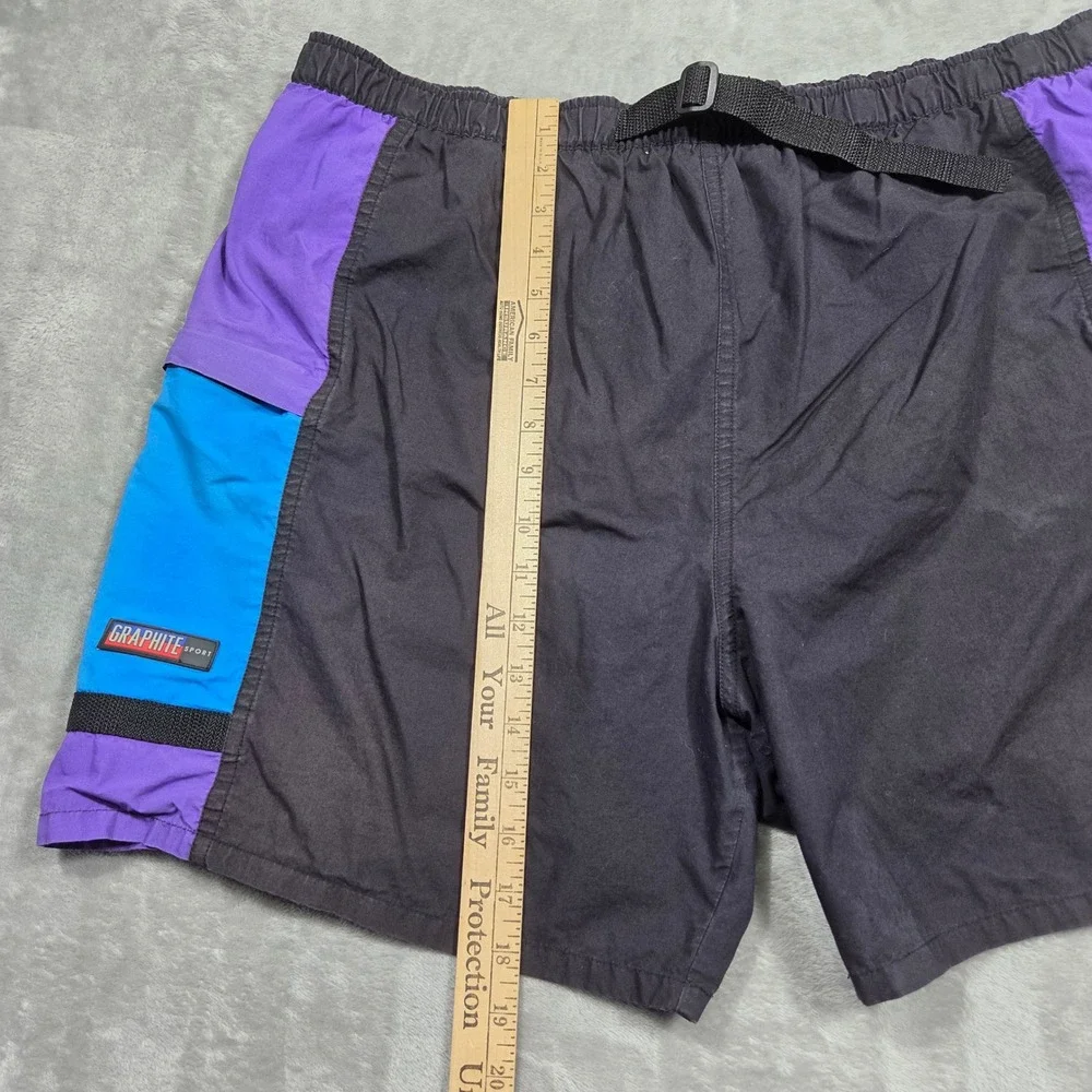Graphite Sport Mens‎ XL Vintage 90s Colorblock Swim Trunks Black Purple Belted